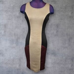 Venus Tan &‎ Maroon Colorblock Bodycon Knee Length Dress Size XS Women's
